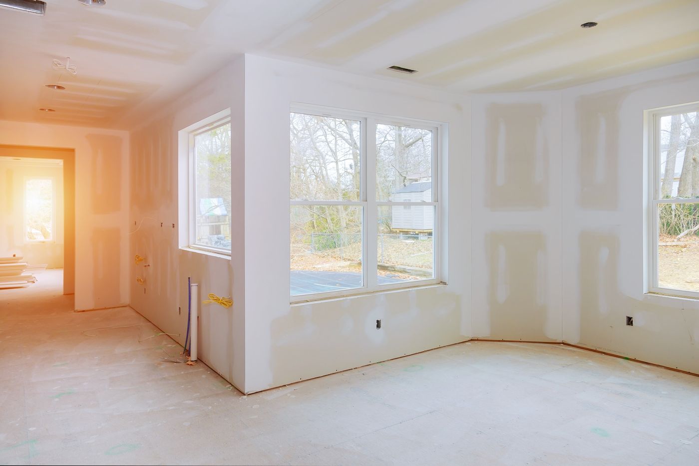 Taped and floated room with window openings