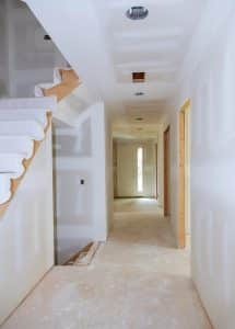 drywall installed in a new house construction