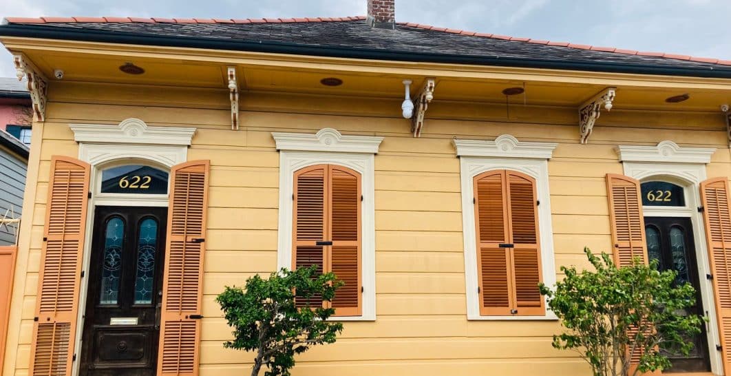 Historic shotgun house in New Orleans with original plaster interior walls