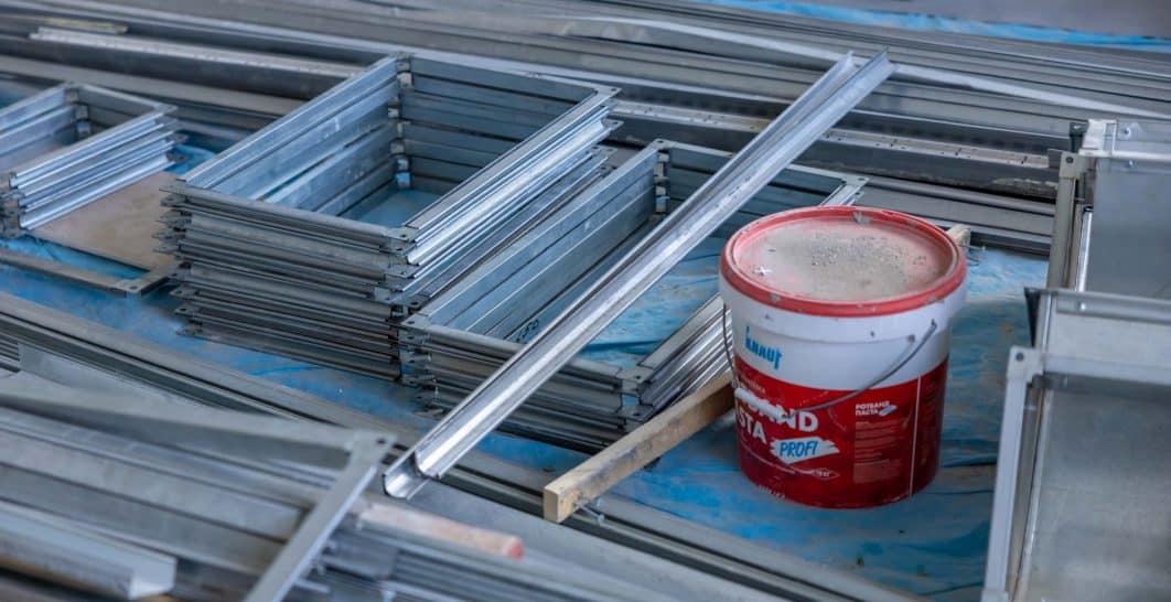 Steel stud framing for an interior wall before drywall installation