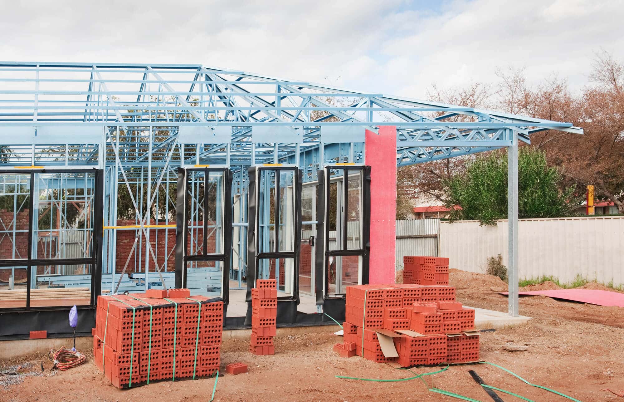 newly installed steel stud frame